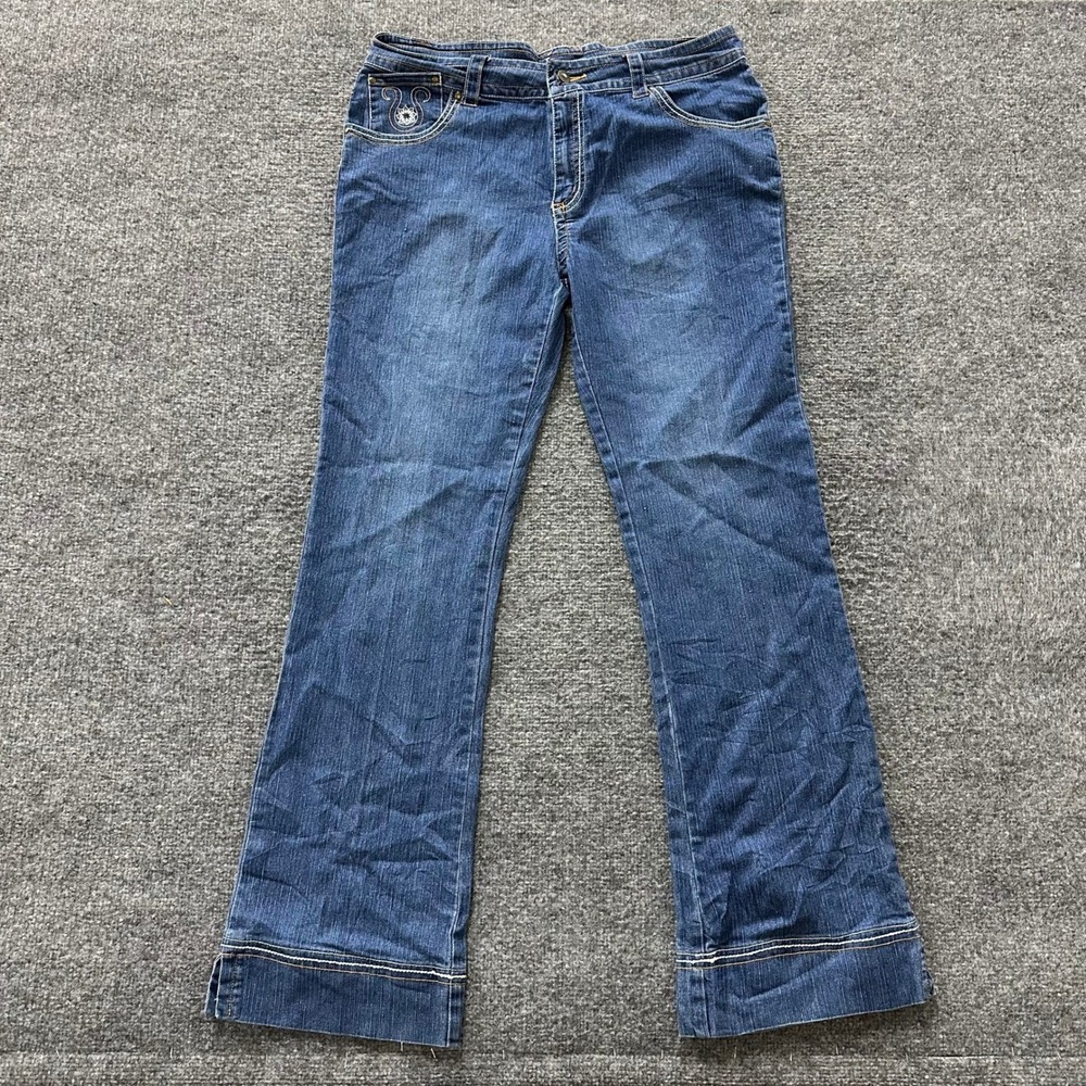 Indulgence Jeans Womens Size 14 Blue Bootcut Stretch Denim Embroidered Pockets